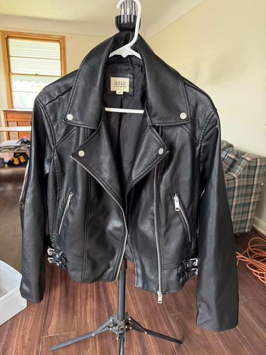 a.n.a Jackets & Blazers - a.n.a Black Vegan Leather Moto Jacket with Silver Hardware